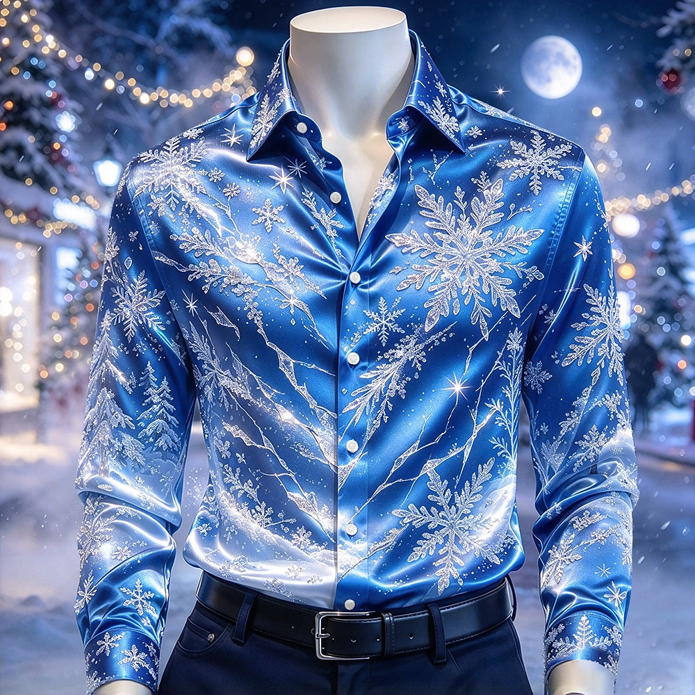 Christmas Snowflake Satin Dress Shirt