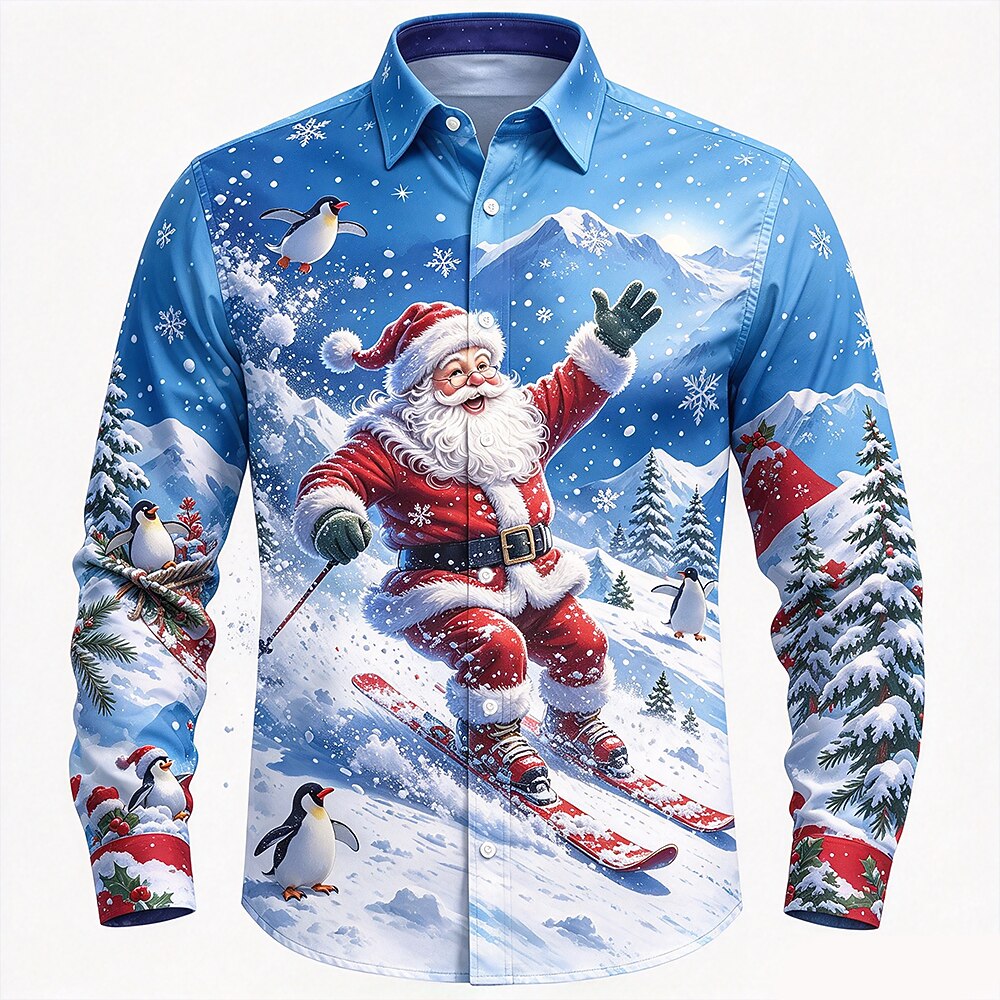 Men's Santa Claus Panel Button Up Shirt
