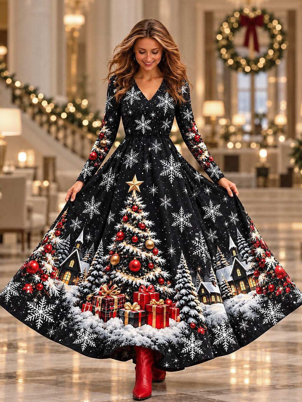 Women's Colorful Ombre Christmas Maxi Dress