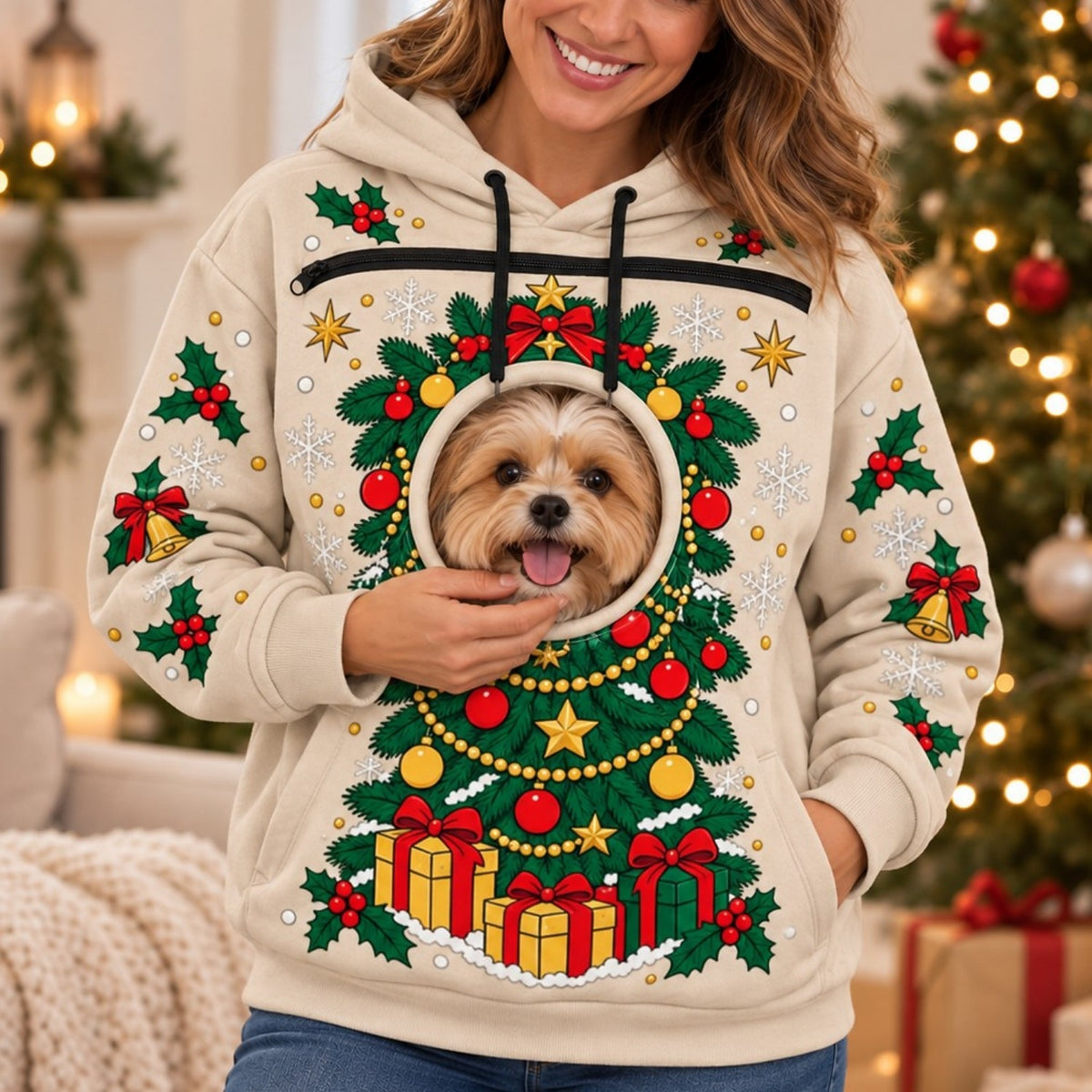 Funny Christmas Tree Pet Carrier Hoodie