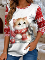 Women's Cat Snowflake Christmas Longsleeve Tee