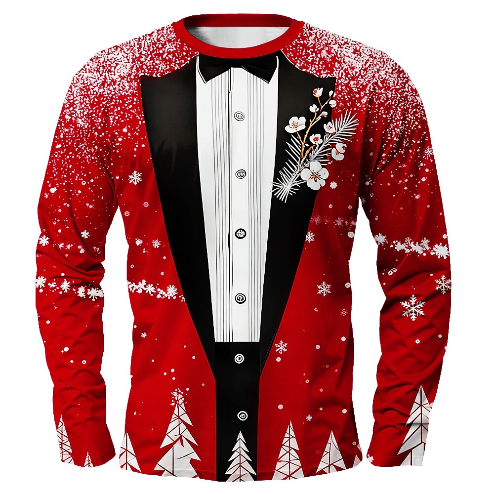 Men's Red Christmas Tuxedo Long Sleeve Shirt