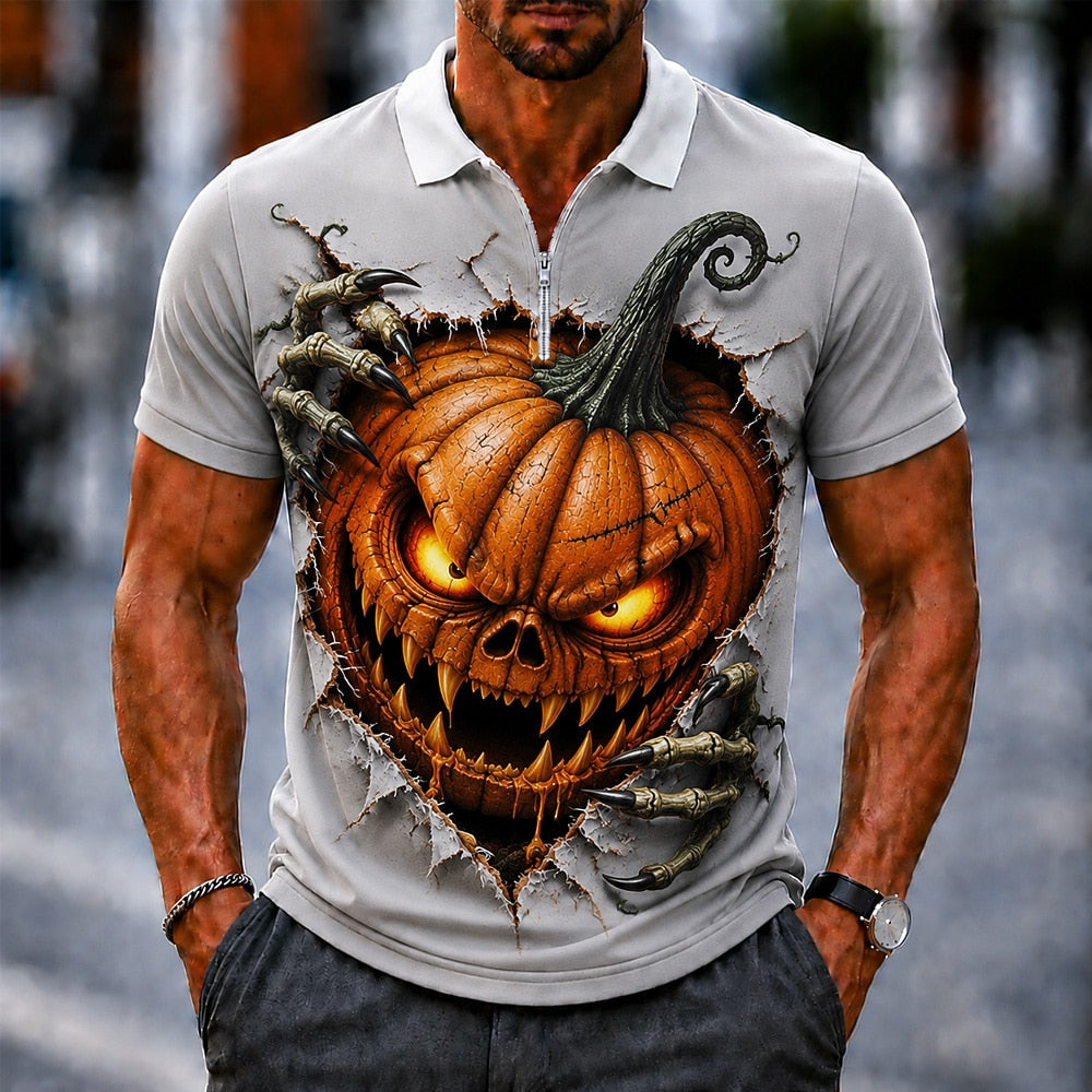 Men's Pumpkin Zip Polo Festival Shirt