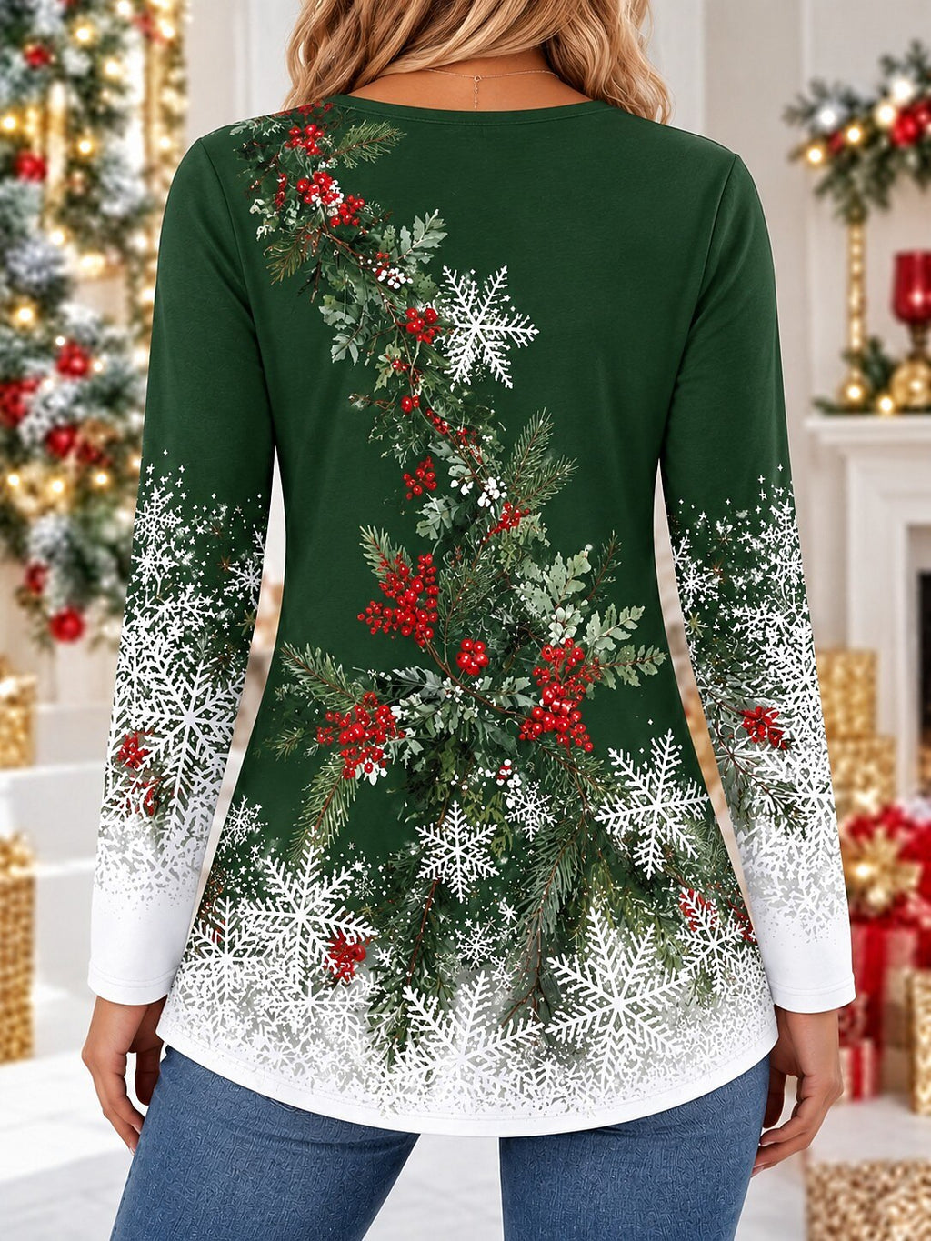 Women's Christmas Elegant V Neck T-Shirt