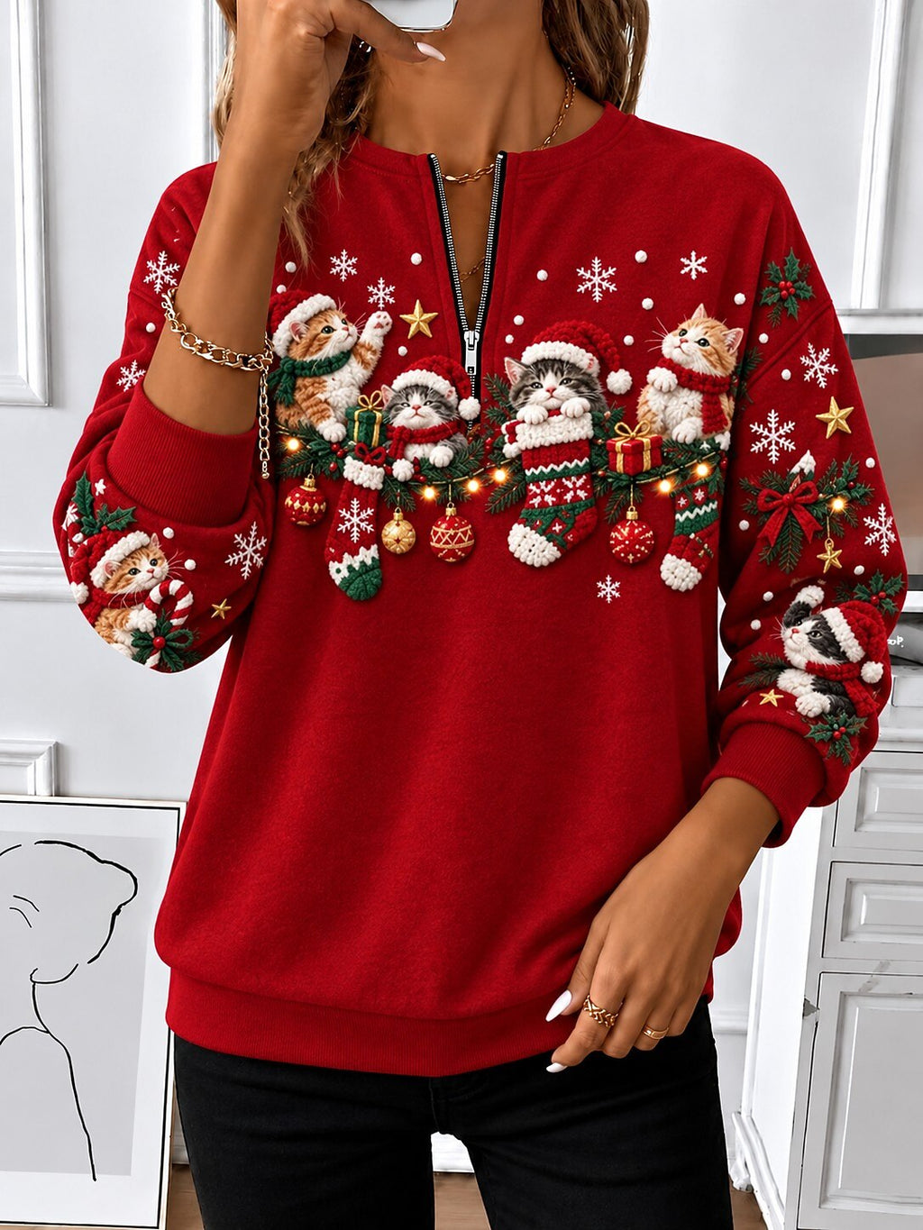 Women's Santa Christmas Tree Zip Sweatshirt