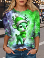 Women's Reindeer Christmas Casual Longsleeve Tee
