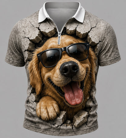 Men's Cartoon Animal Printed Athletic Polo