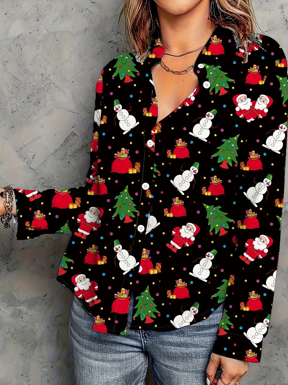 Women's Vintage Christmas Tree Button Shirt