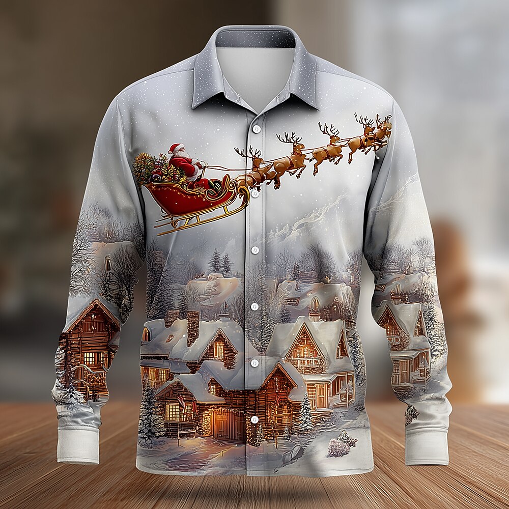 Santa Reindeer Christmas Costume Button Shirt