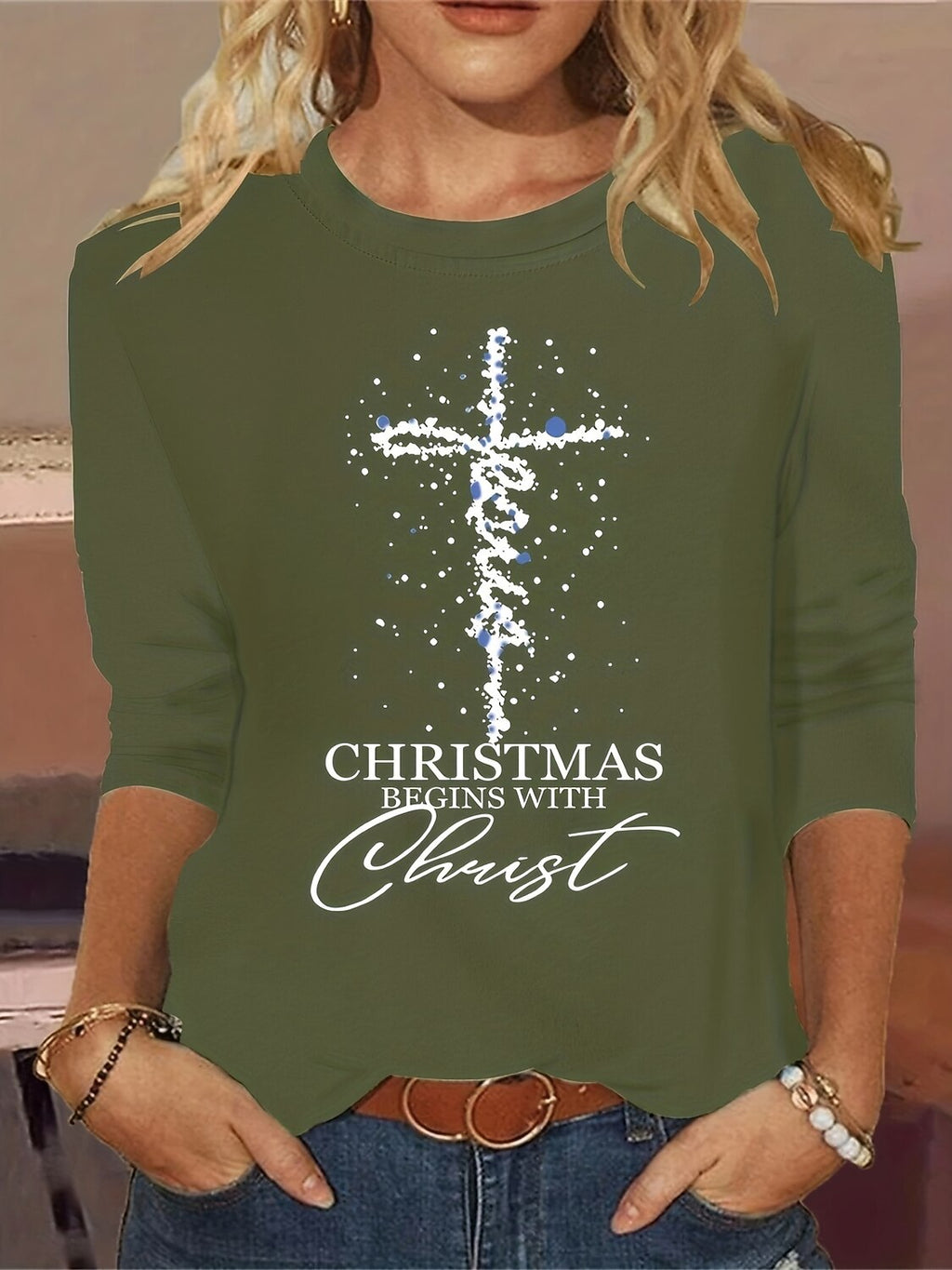Women's Christmas Christ Cross Graphic T-shirt