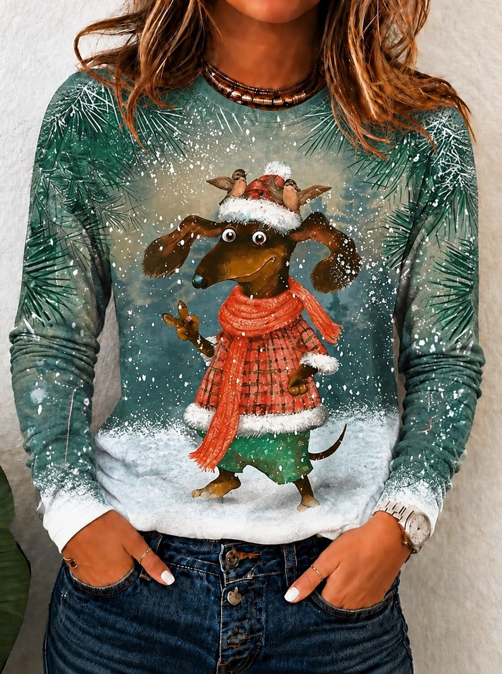 Christmas Dog Graphic Long Sleeve Shirt