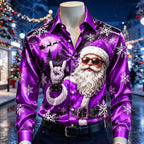 Men's Santa Claus Festive Print Satin Shirt
