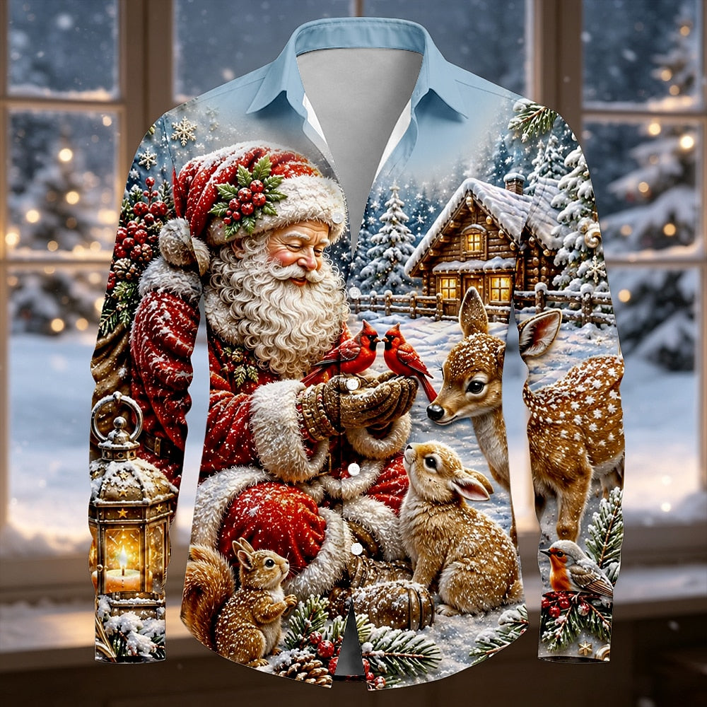 Santa Christmas Ugly Casual Button Shirt
