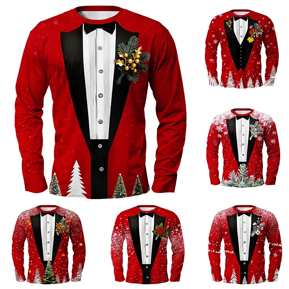 Men's Red Christmas Tuxedo Long Sleeve Shirt