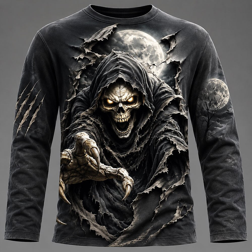 Men's Skeleton Grim Reaper Long Sleeve Tee