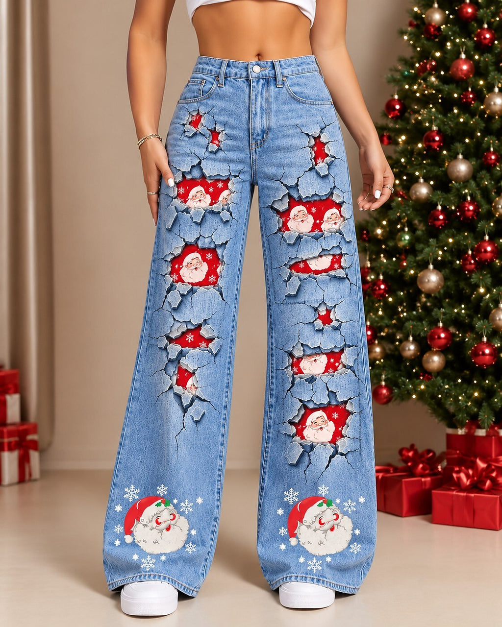 Women's Santa Christmas Tree Denim Jeans