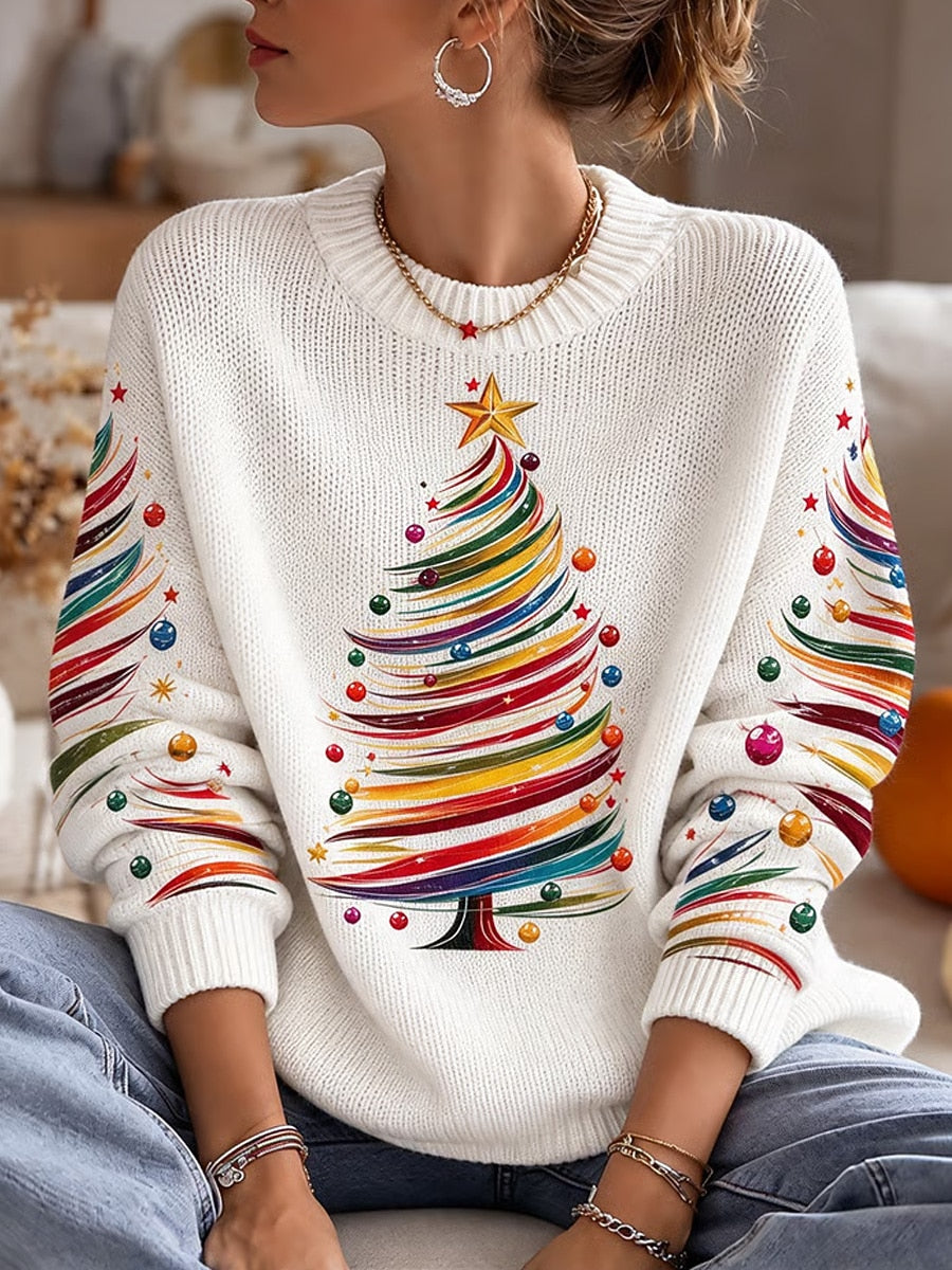 Women's Knitted Christmas Tree Crewneck Sweater