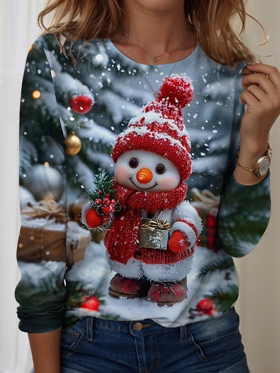 Women's Snowman Snowflake Christmas Graphic Tee