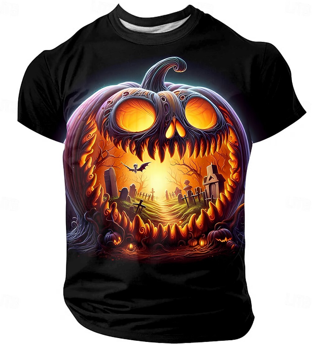 Men's Pumpkin Horror Graphic Casual Tee