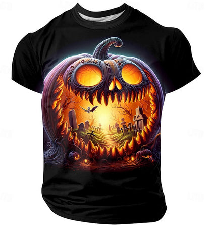 Men's Pumpkin Horror Graphic Casual Tee