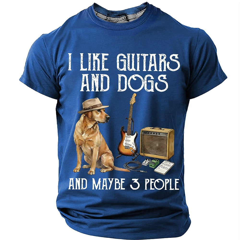 Men's Guitars Dogs Humor Graphic Tee