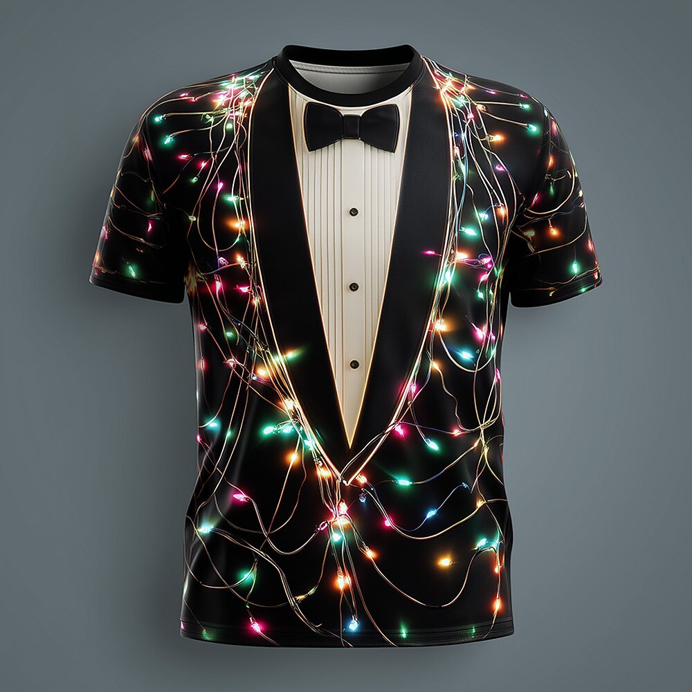 Men's Christmas Lights Tuxedo Party T-Shirt