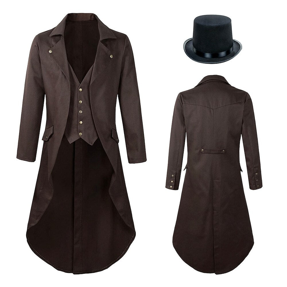 Men's Vintage Halloween Tuxedo Tailcoat Costume Coat & Hat Set