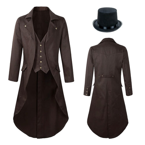 Men's Vampire Tuxedo Tailcoat Costume Coat & Hat Set