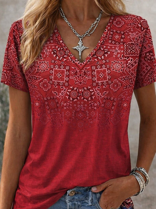 Women's Classic Floral V Neck Tee