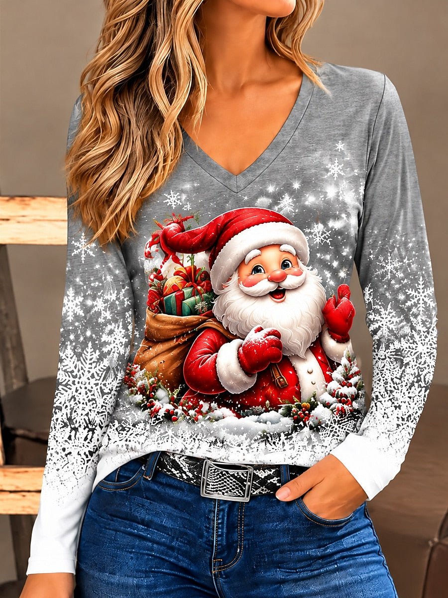 Santa Claus Vintage V Neck Shirt