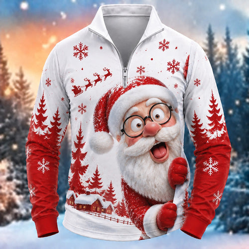 Christmas Santa Holiday Zip Polo