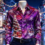 Men's Christmas Tree Scene Satin Shirt