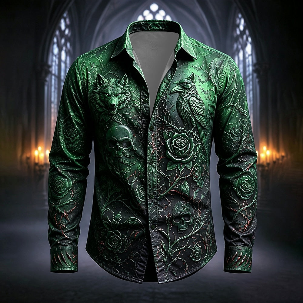 Men's Horror Skull Gothic Button Shirt