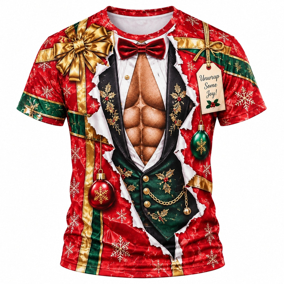 Christmas Beefcake Santa Funny Graphic T-Shirt