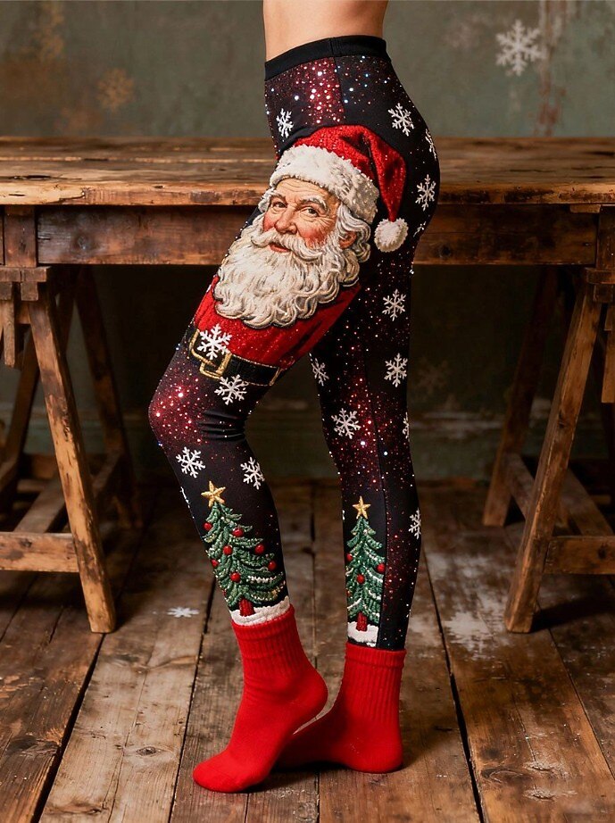 Colorful Christmas Print Thermal Leggings