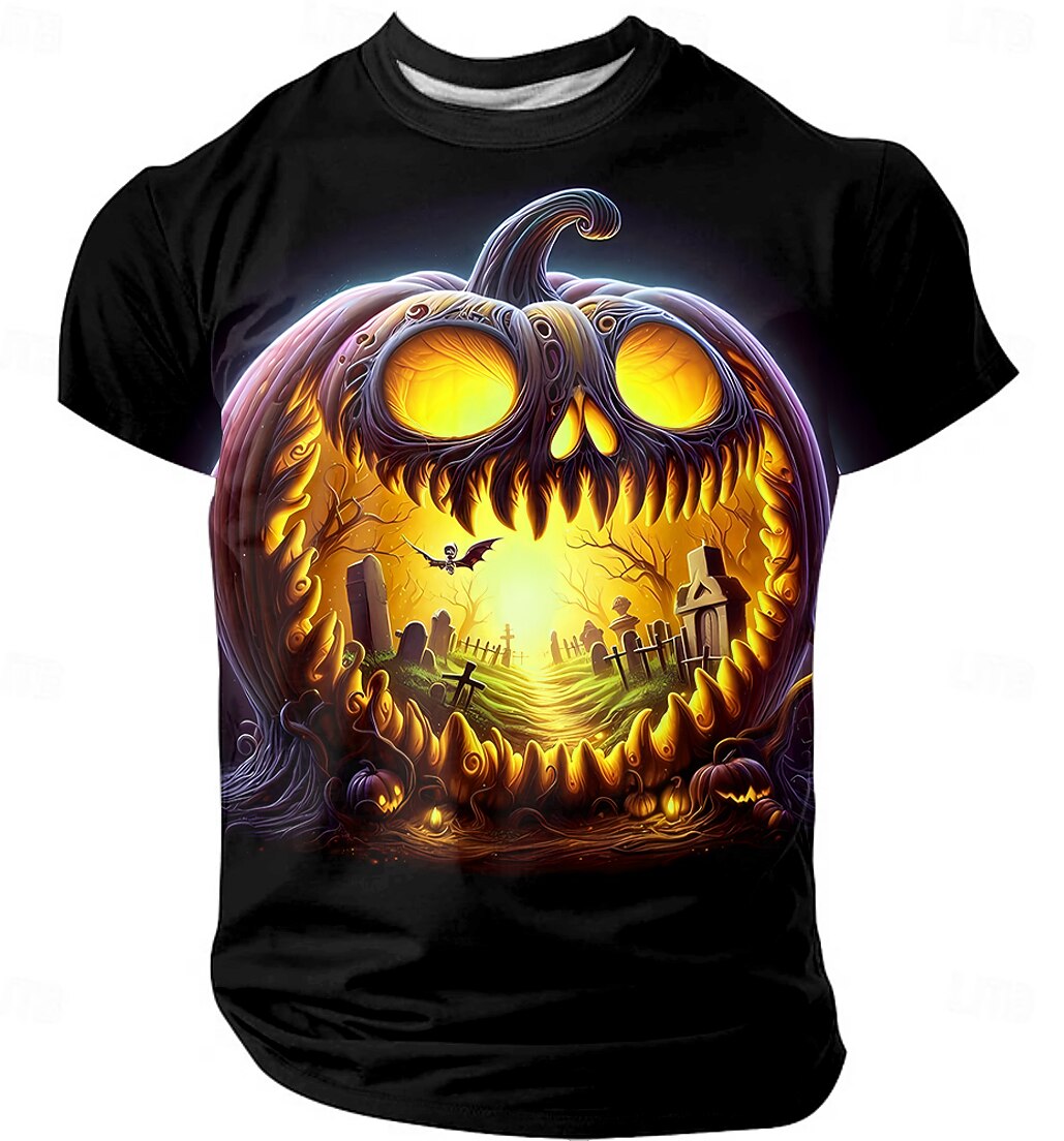 Men's Pumpkin Horror Graphic Casual Tee