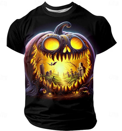 Men's Pumpkin Horror Graphic Casual Tee