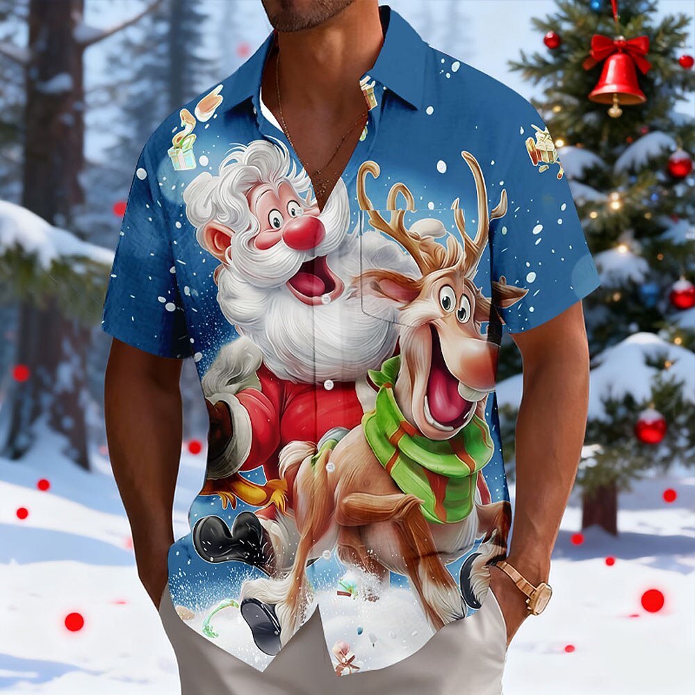 Santa Reindeer Christmas Short Sleeve Shirt