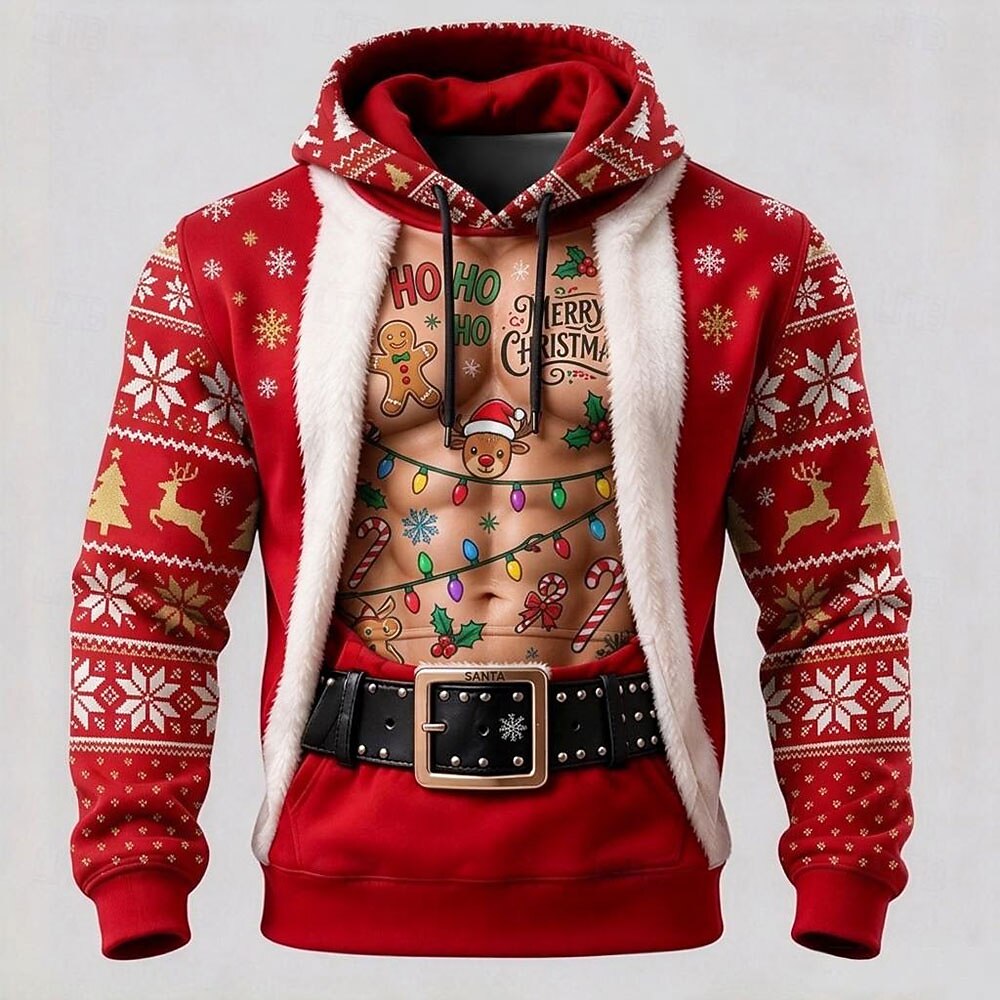 Men's Red Green Festive Graphic Hoodie