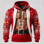Men's Red Green Festive Graphic Hoodie