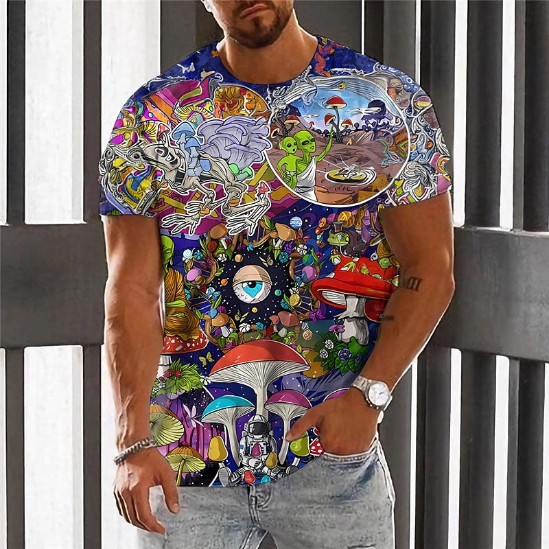 Men's Psychedelic Mushroom Monster Graphic Tee