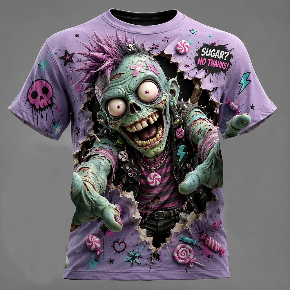 Men's Zombie Skull Gothic Print T-Shirt