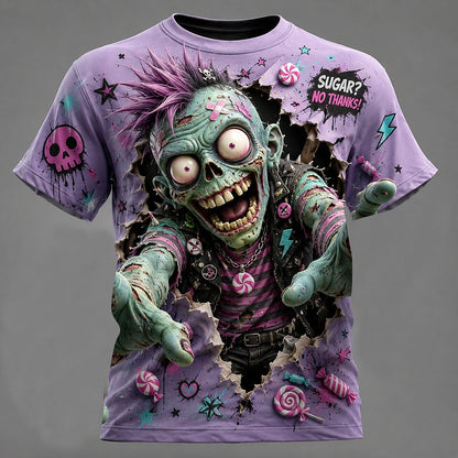 Men's Zombie Skull Gothic Print T-Shirt
