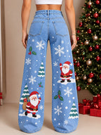 Women's Santa Tree Drawstring Denim Jeans