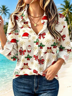 Women's Vintage Christmas Tree Button Shirt
