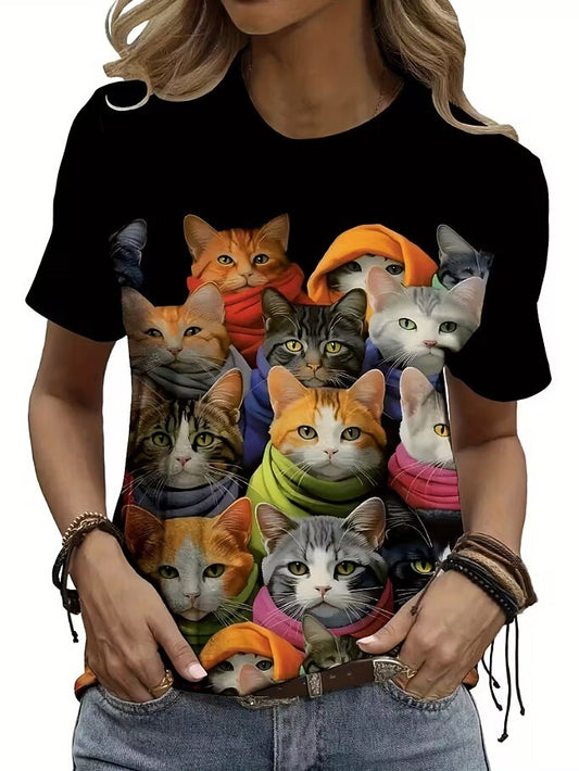 Women's Colorblock Cat Charm Graphic Tee