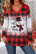 Women's Santa Snowman Red V Neck Blouse
