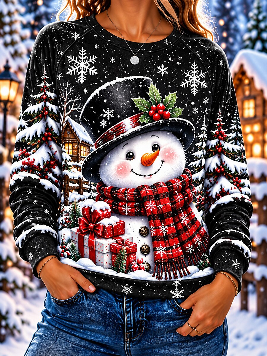 Snowman Graphic Christmas Crewneck Sweatshirt