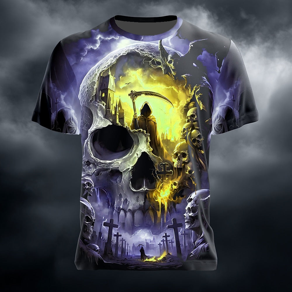 Men's Halloween Haunted Skull Graphic Tee