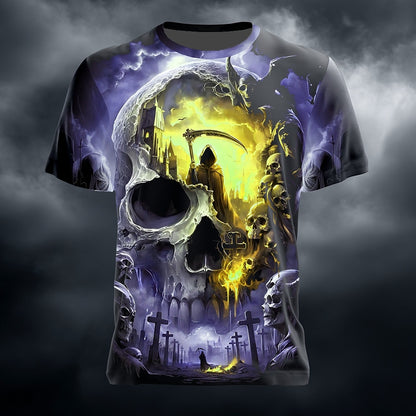 Men's Halloween Haunted Skull Graphic Tee